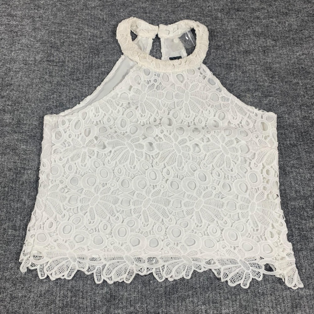 Aqua Blouse Womens Medium M White‎ Lace Cropped Halter Lined Top Party Crochet